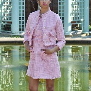 Elegant Pink Tweed designer inspired two piece lined  dress suit